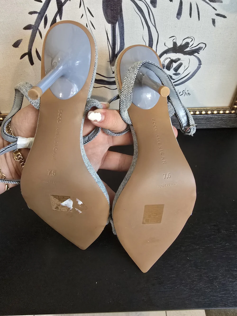 Good American Women's Denim Thong High Heel Sandals 7.5 - Picture 6 of 7